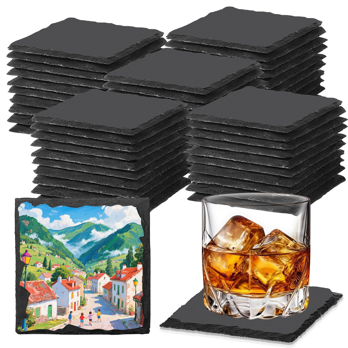 DASSNANE slate coaster top view highlights natural texture for elegant coffee moments.