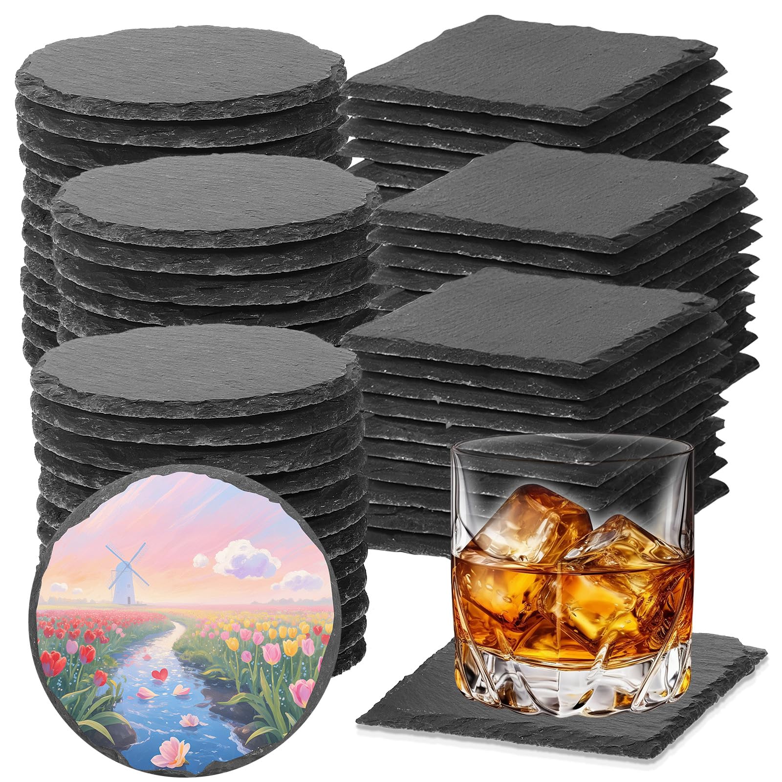 DASSNANE slate coaster black 4-inch square protects surfaces and adds style.