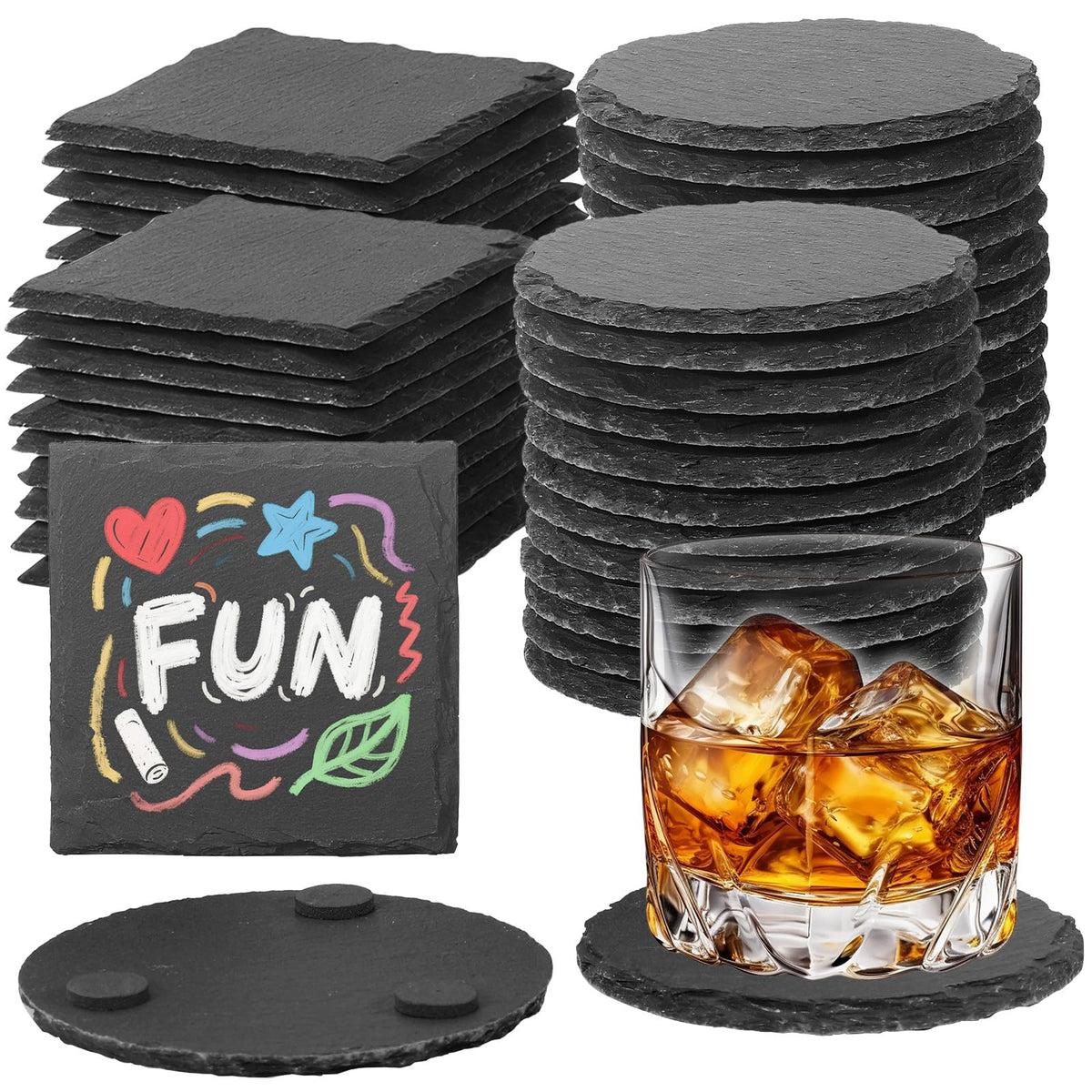 DASSNANE slate coaster square 4-inch showing natural texture and heat protection