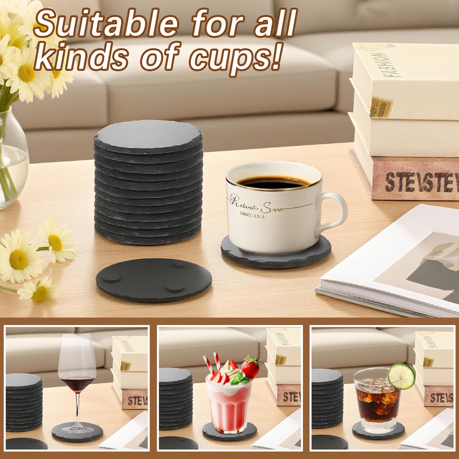 DASSNANE slate coasters wipe-clean maintenance keeps surfaces pristine.