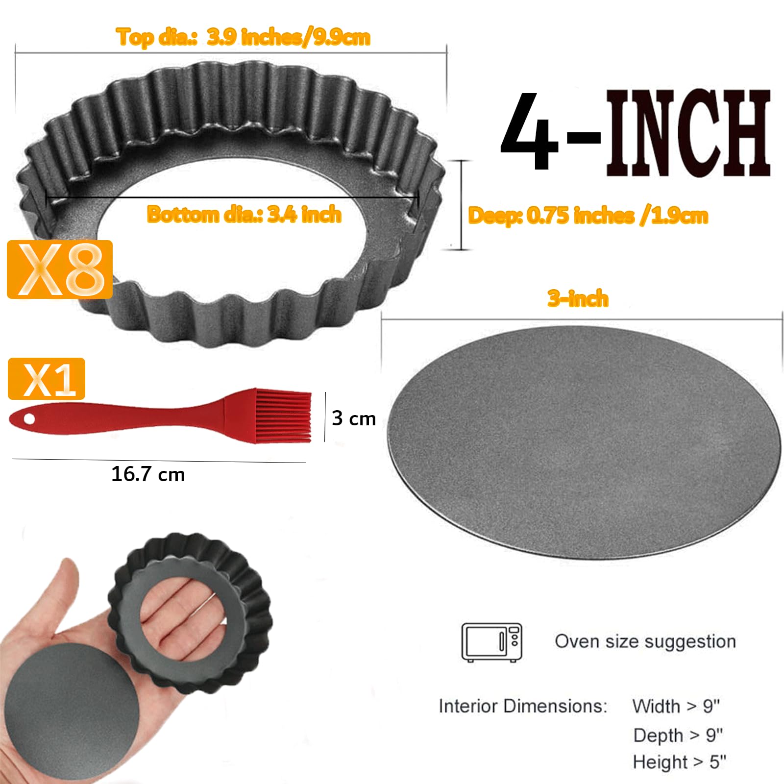 DATANYA 4-inch nonstick fluted quiche pan for smooth release.