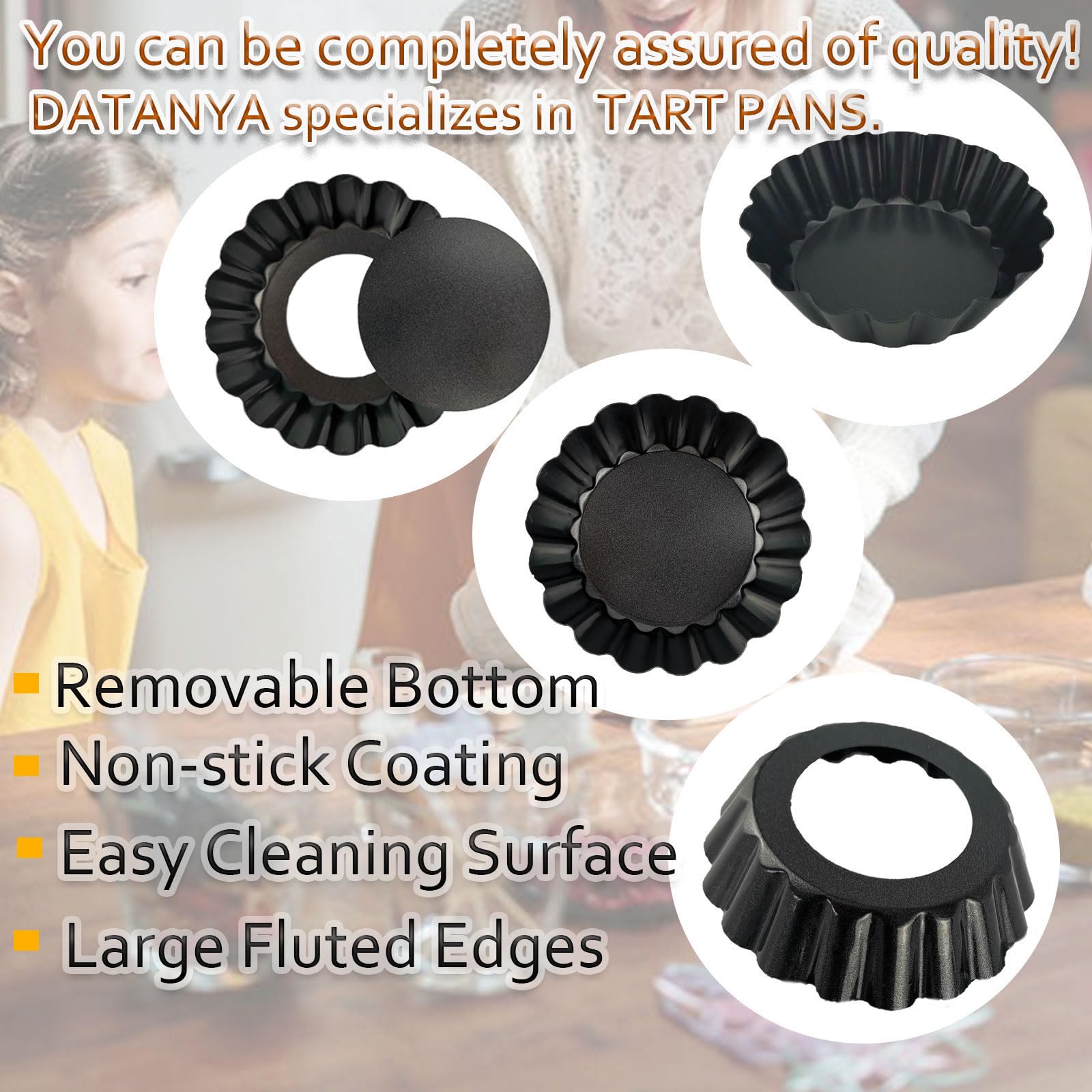 DATANYA tart pans with removable bottoms for clean demolding