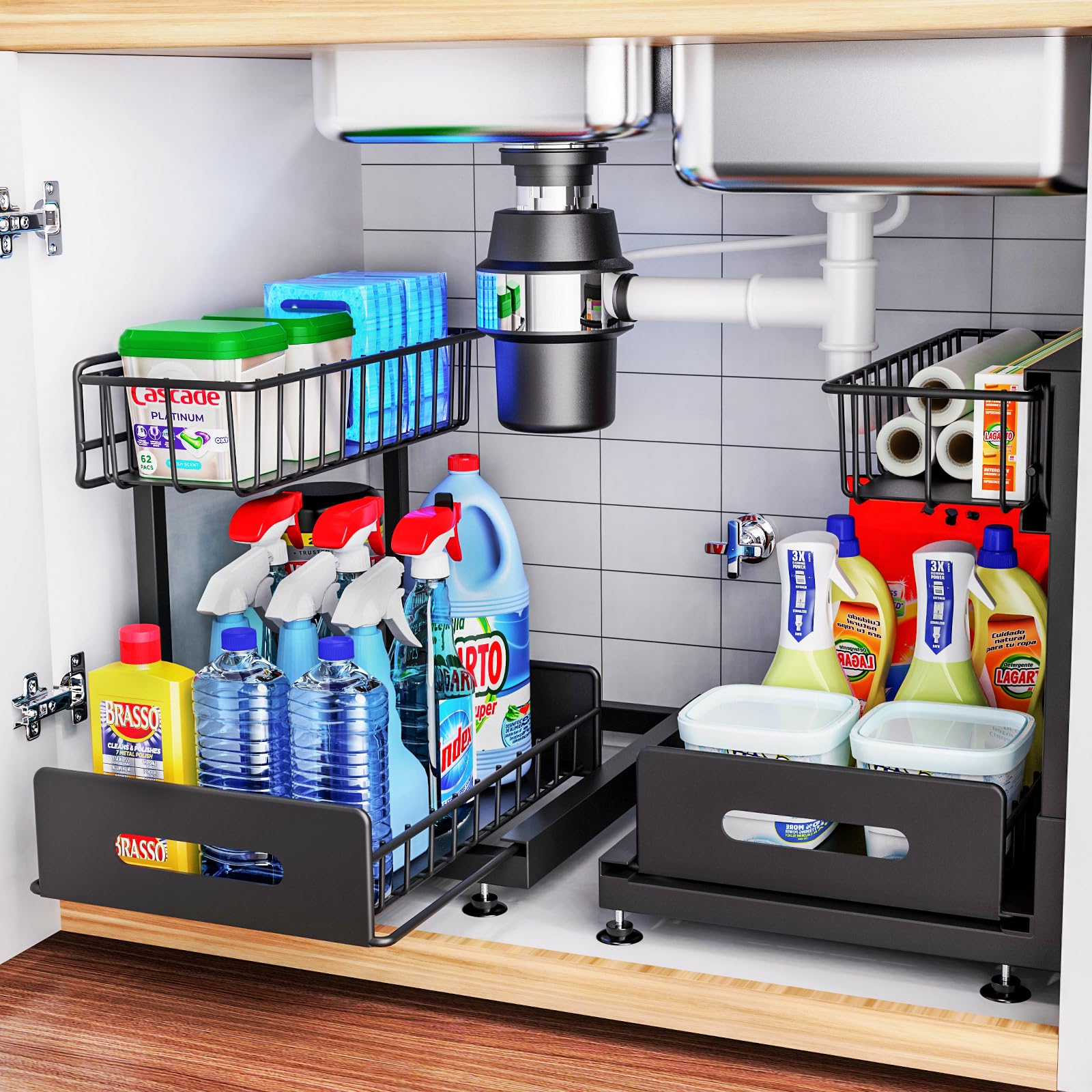 Dataroad Selead 2-pack under-sink organizers maximize cabinet space for cleaners.