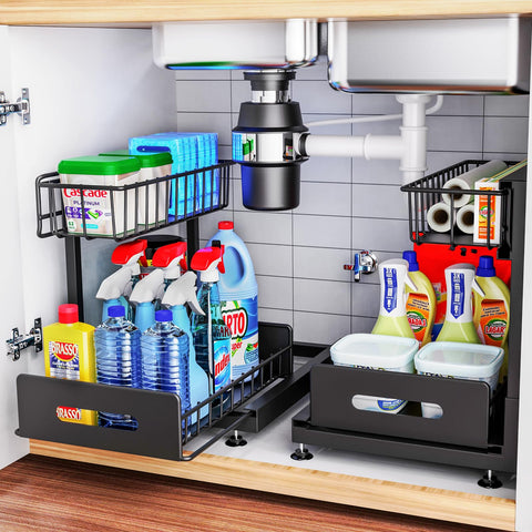 Dataroad Selead 2-pack under-sink organizers maximize cabinet space for cleaners.