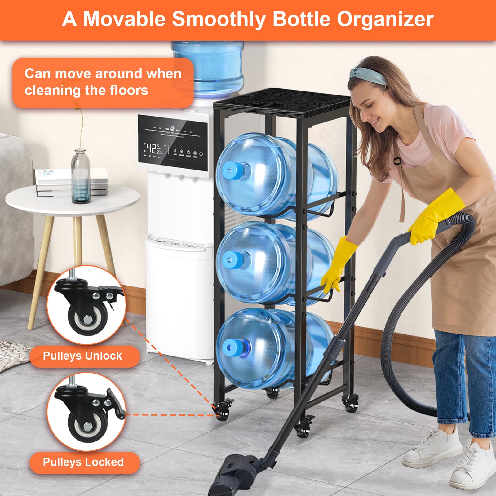 Dataroad Selead 3-tier organizer with wood top front view offers extra surface for cups or plants.