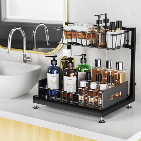 Dataroad Selead L-shaped under-sink organizer fits pipes and expands storage.