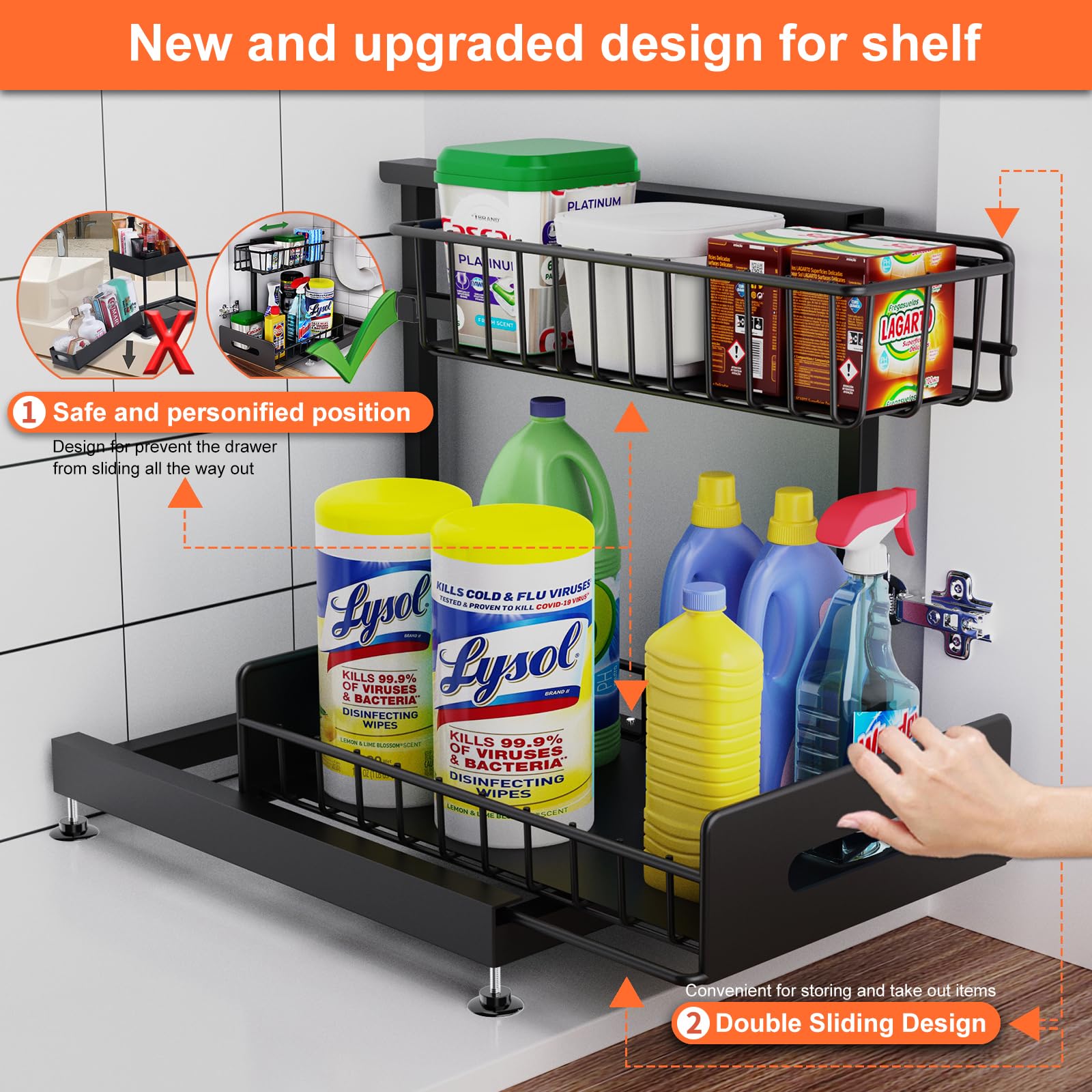 Dataroad Selead pull-out 2-tier sink drawer provides easy access to supplies.