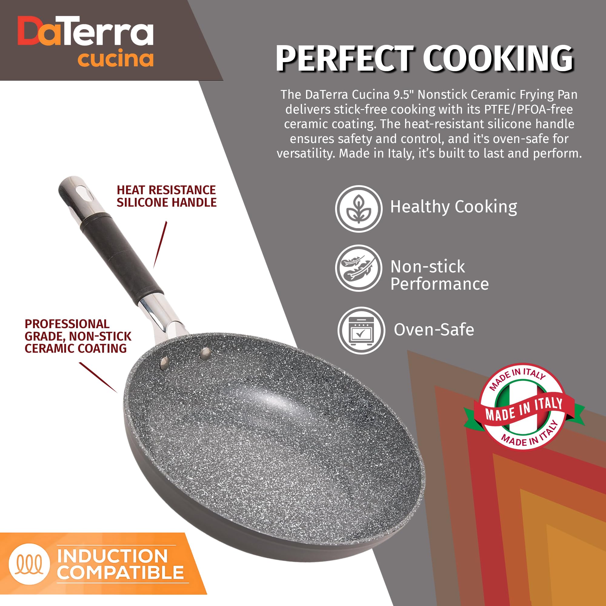 DaTerra Cucina ceramic nonstick interior promotes easy food release and quick cleanup.