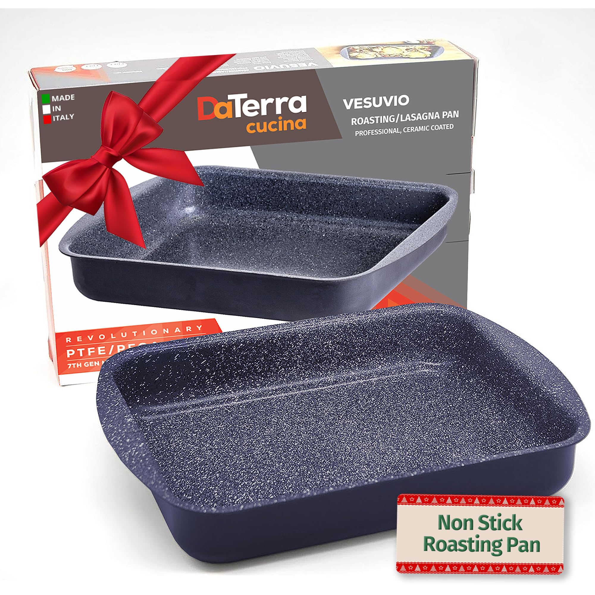DaTerra Cucina nonstick roasting pan 16x12x3 close-up shows easy-release surface for effortless roasting