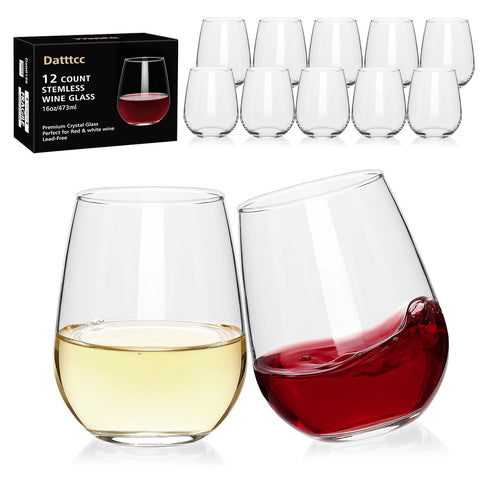 Datttcc 12-pack stemless wine glasses for effortless handling and elegant presentation