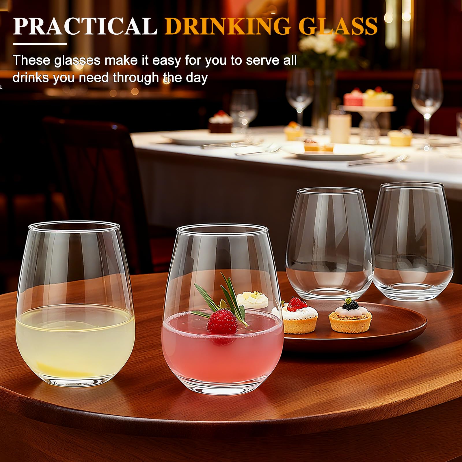 Datttcc balanced-base stemless glass reduces tipping and spills