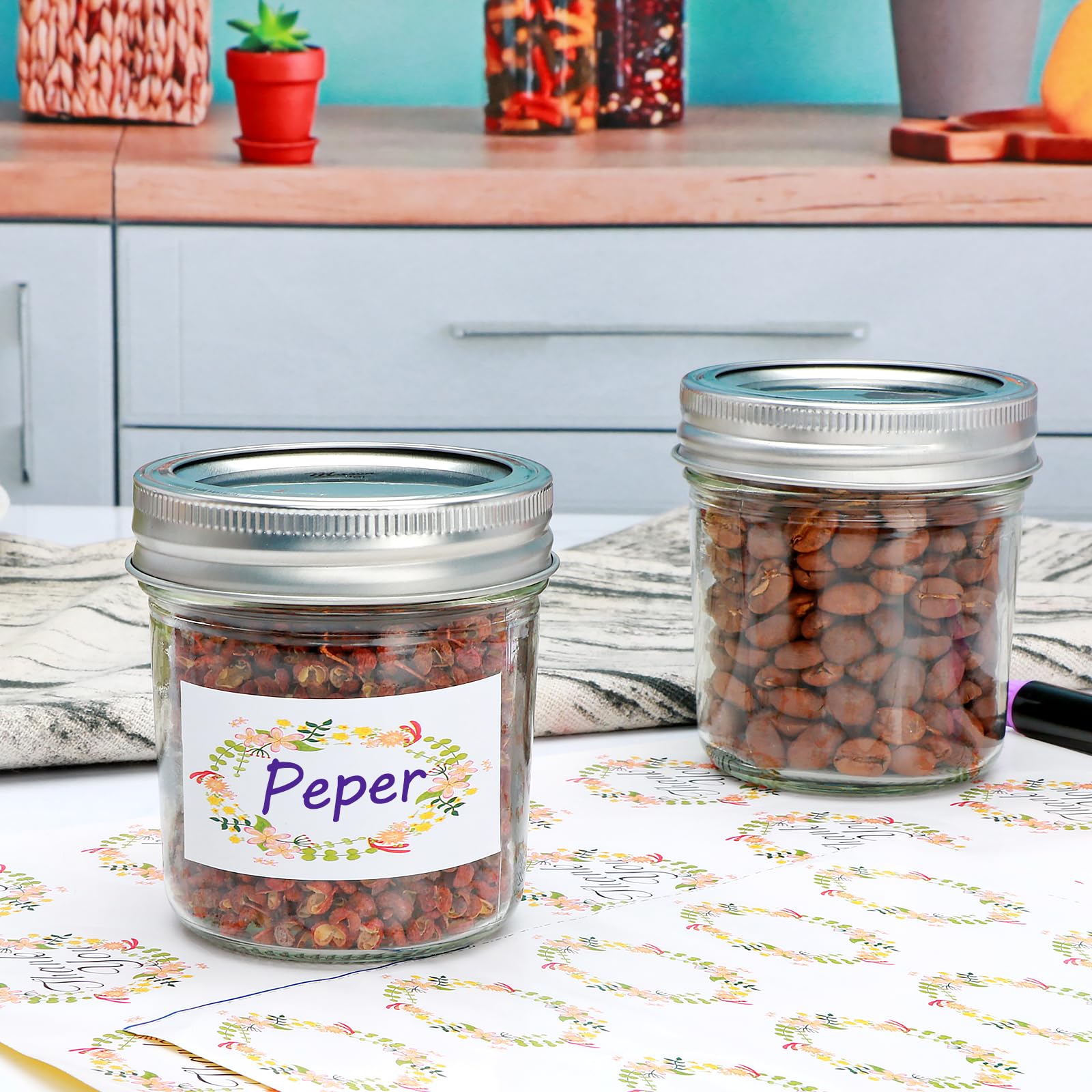 Datttcc Mason jar on a desk used as an organizer for paper clips.