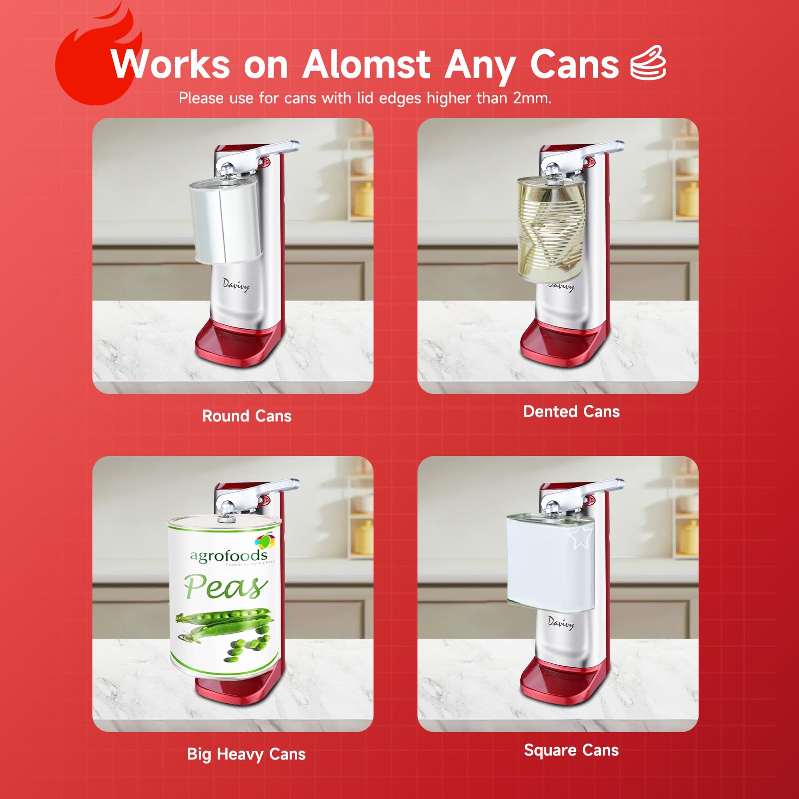 Davivy 3-in-1 design with sharpener and bottle opener for versatile kitchen tasks.