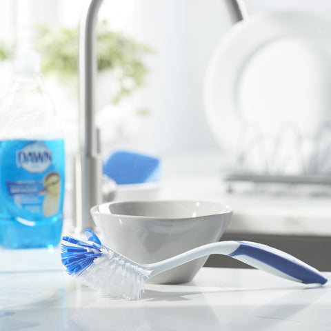 Dawn kitchen brush is safe on non-stick cookware and glassware.