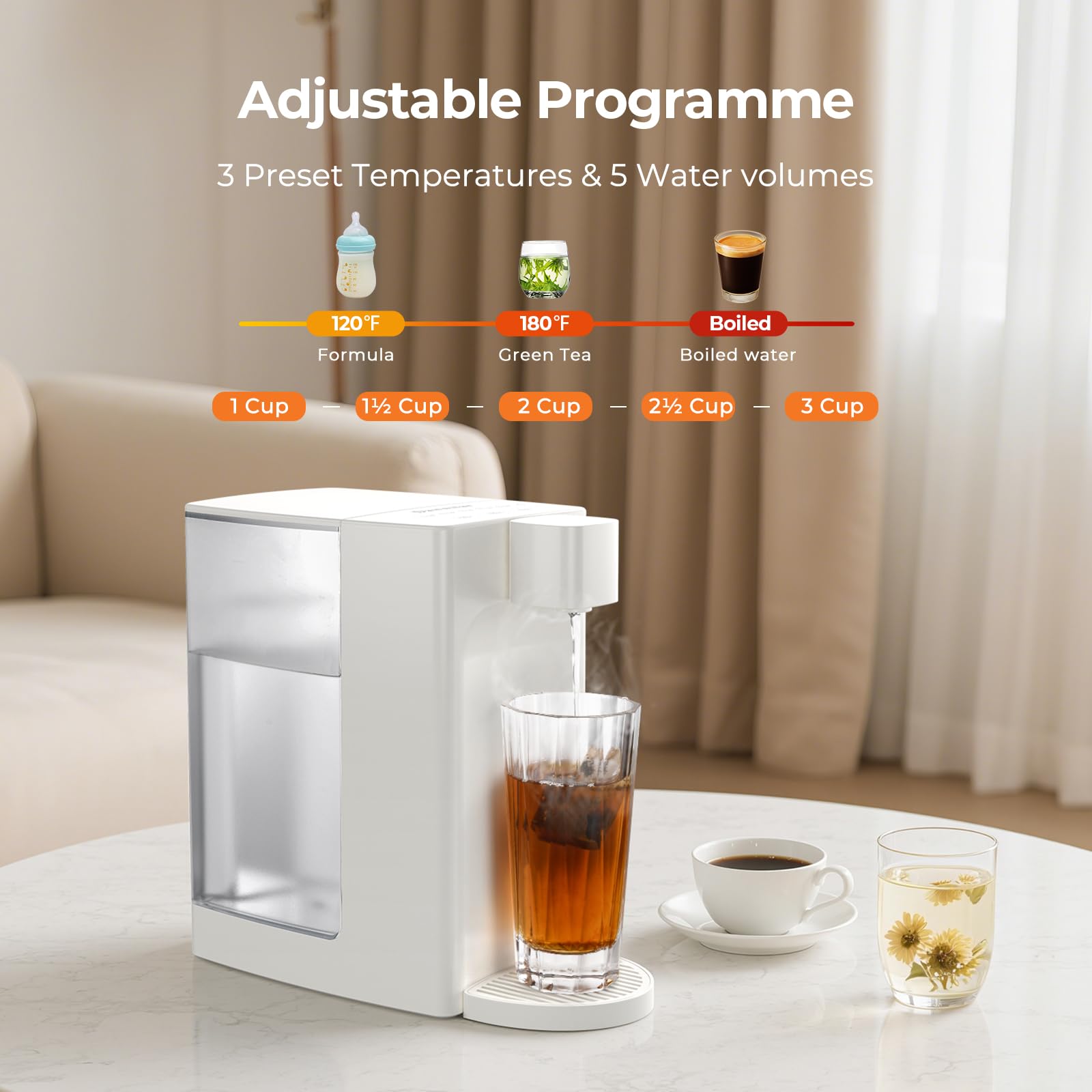 Dawnstar D20 detachable 100-ounce tank reduces refills during busy mornings.