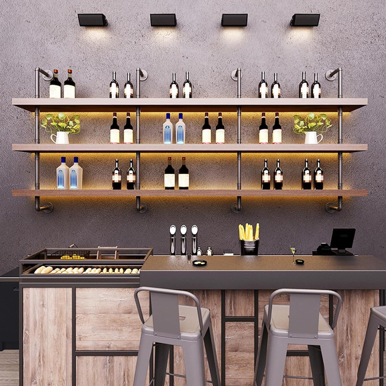 Dawselod solid-wood wine shelf provides sturdy support for bottles and glasses