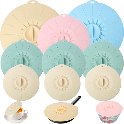 Daxiongmao nine-pack 10-inch silicone lid keeps bowls fresh and splatter-free in the microwave.
