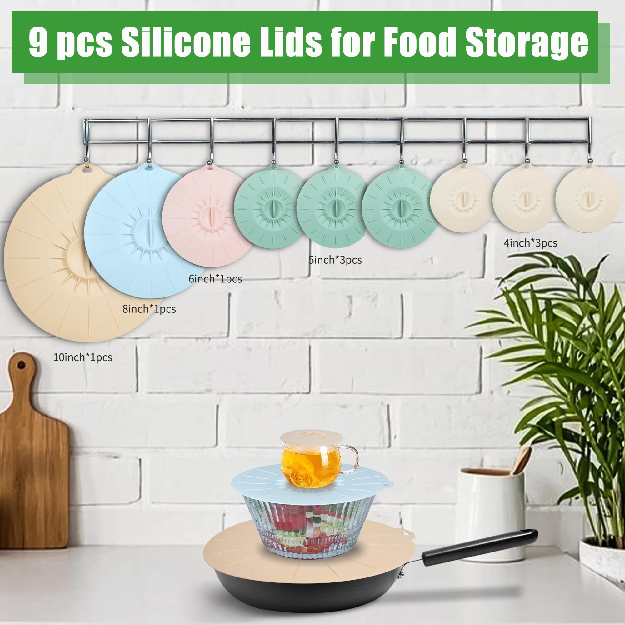 Daxiongmao nine-pack 8-inch silicone lid for plates and bowls; versatile, heat-safe, and reusable.