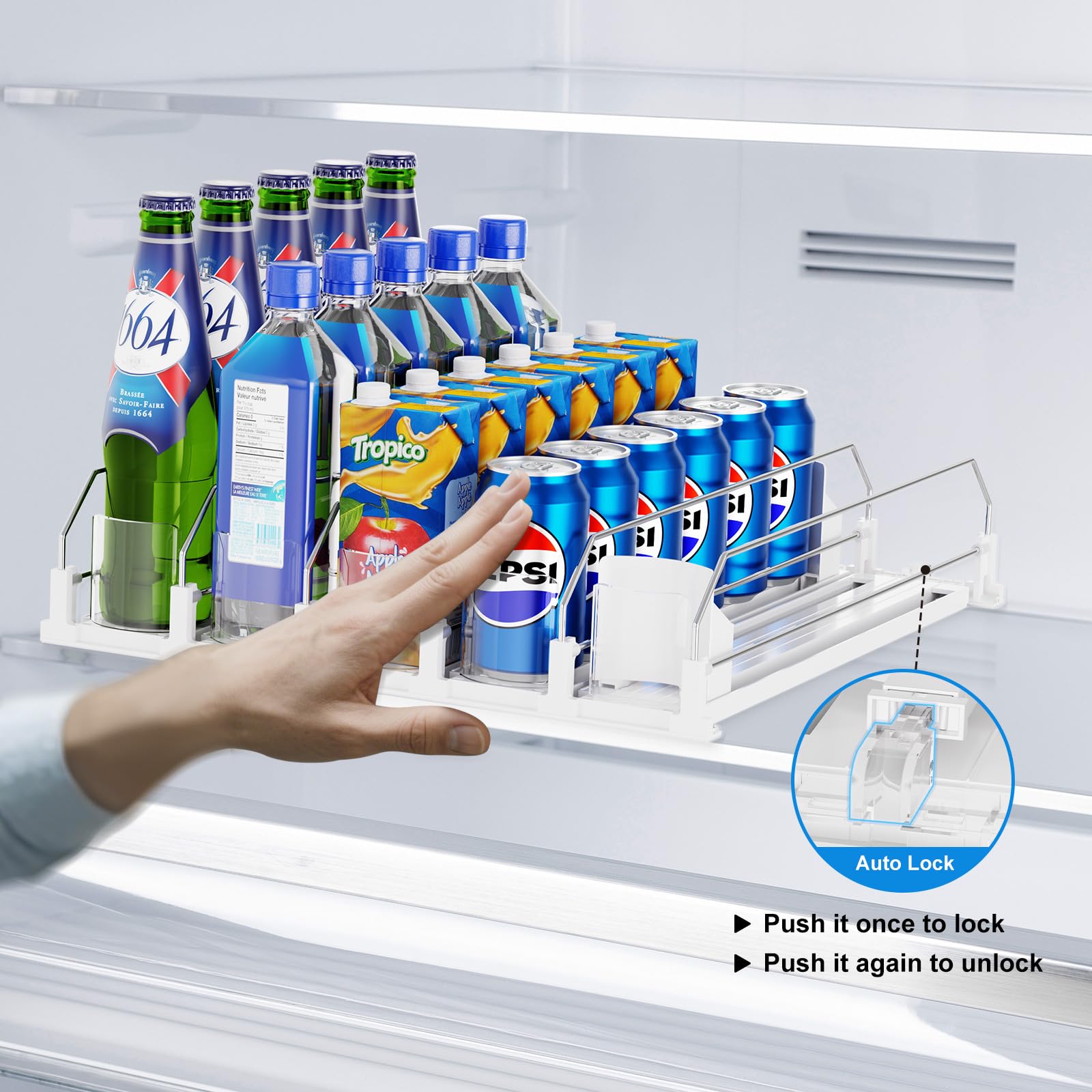 Dayacoco drink dispenser large capacity stores up to 27 cans for convenient fridge organization.