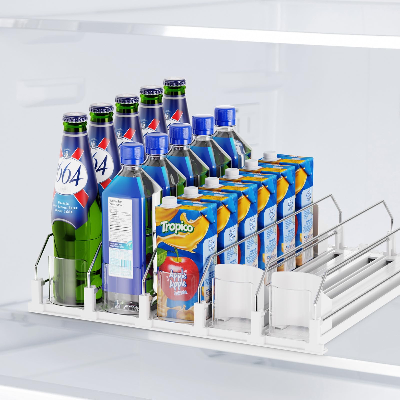 Dayacoco drink organizer fridge with self-pushing glide for easy access.