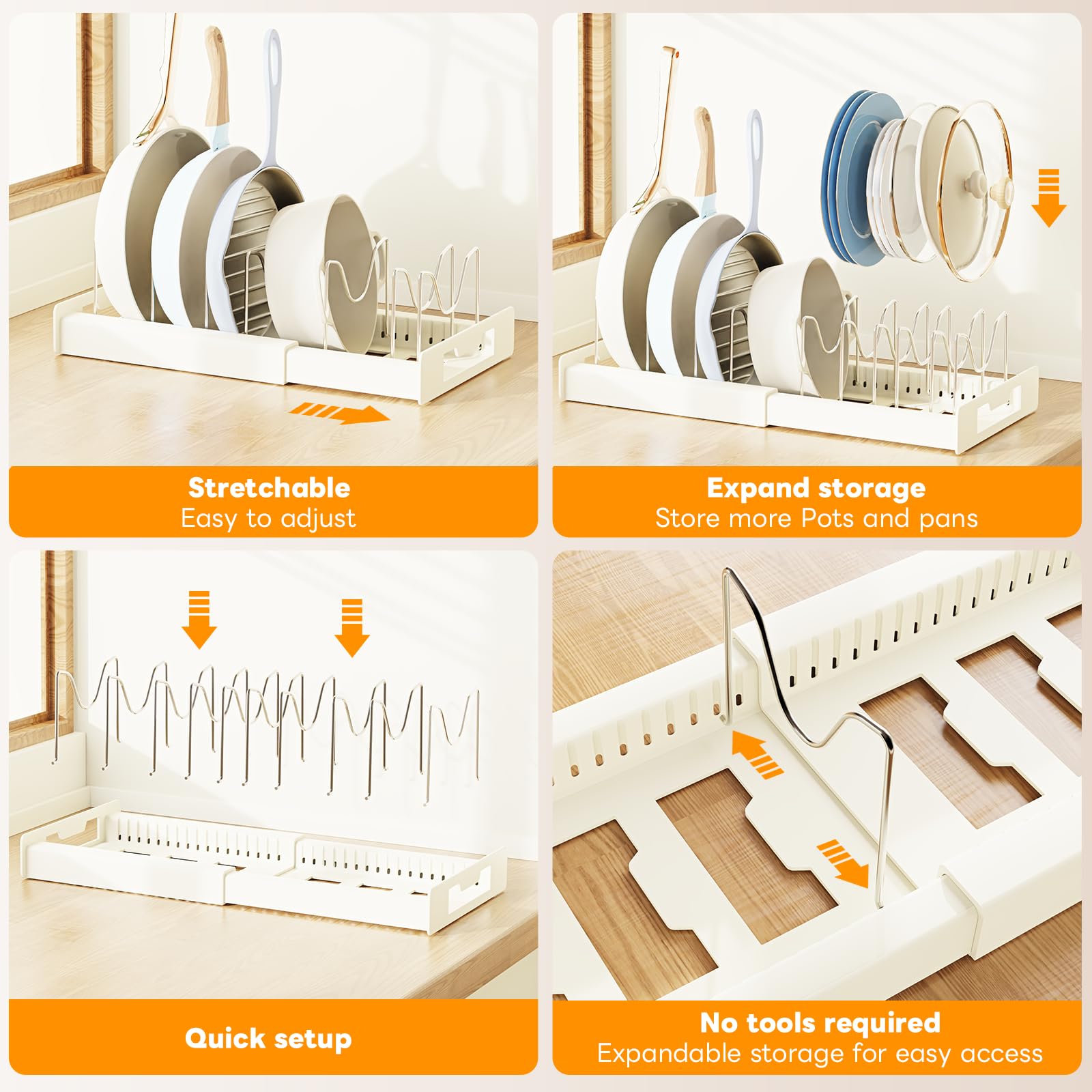 Dayacoco expandable pan rack base extended to fit more cookware.