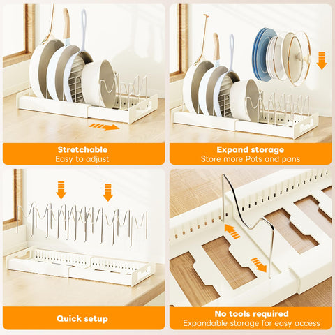 Dayacoco expandable pan rack base extended to fit more cookware.