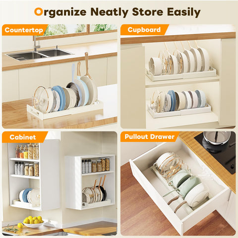 Dayacoco space-saving design stores lids, pots, and baking trays neatly.