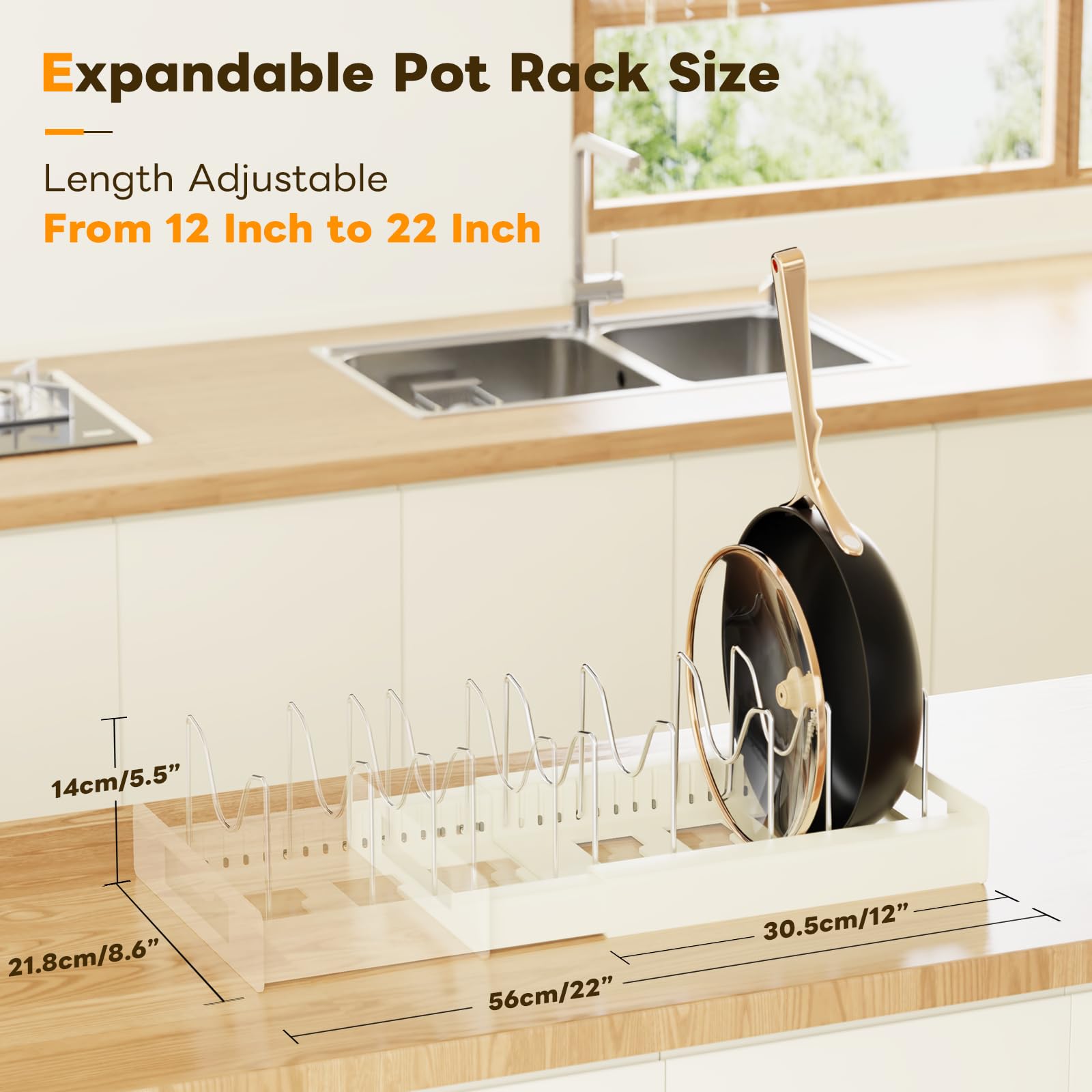 Dayacoco pot lid holder shows 10 compartments for secure, upright lid storage.
