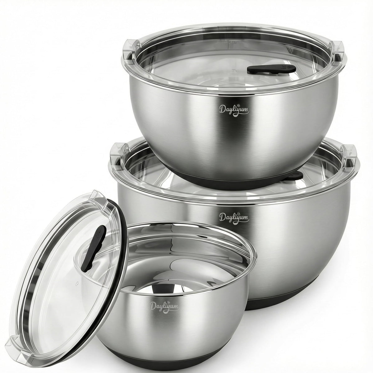 Dayliyum mixing bowls with airtight lids for fresh prep and storage.