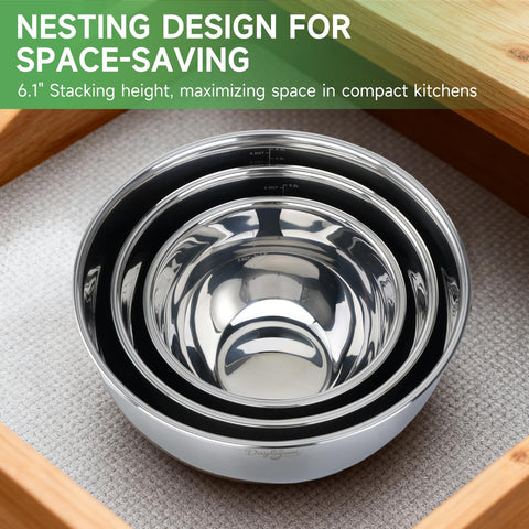 Dayliyum nesting design saves cabinet space when not in use.