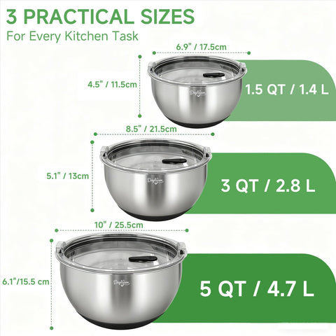 Dayliyum mixing bowls have a non-slip silicone base to protect counters.