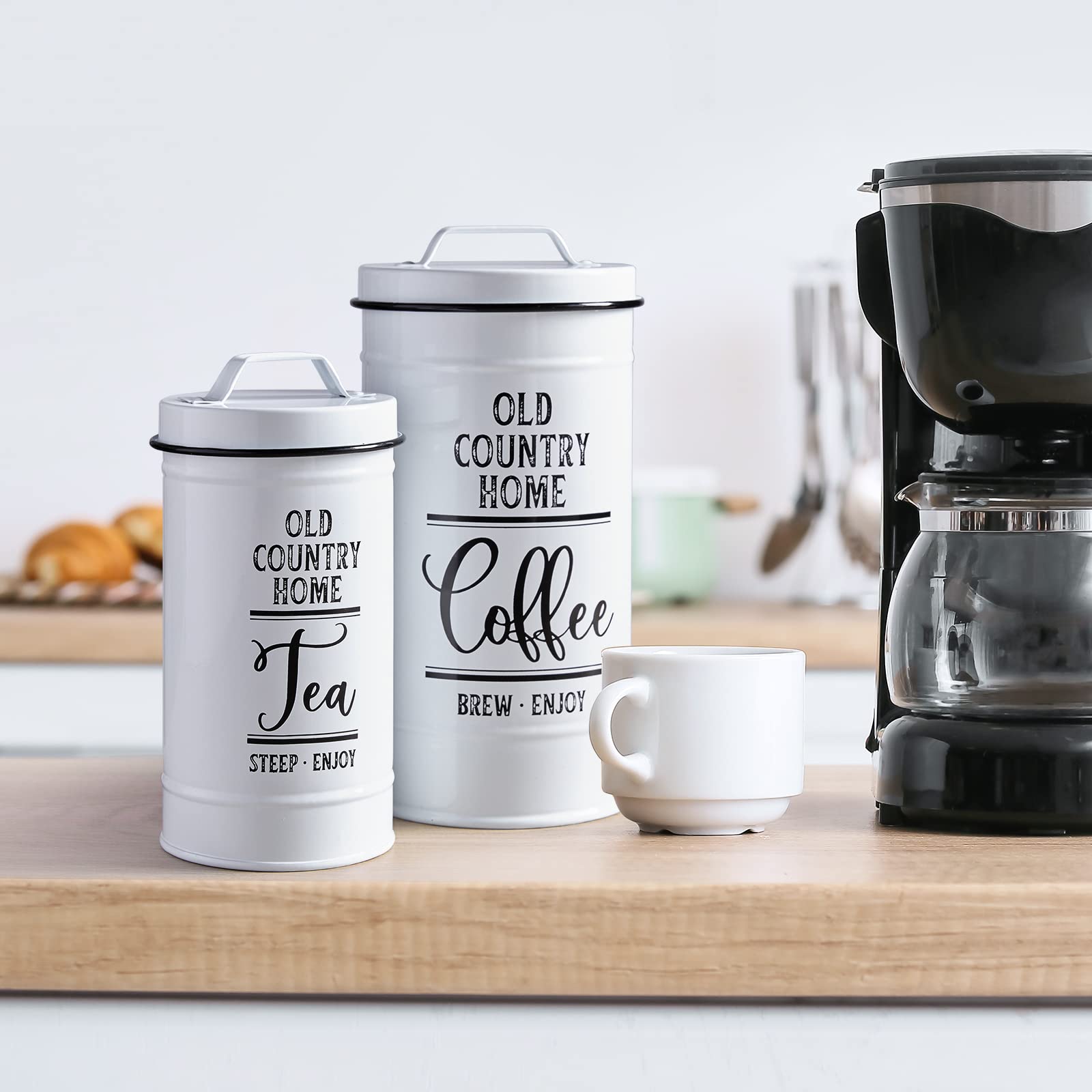 DAYYET coffee canister on a coffee bar decor adding rustic charm.