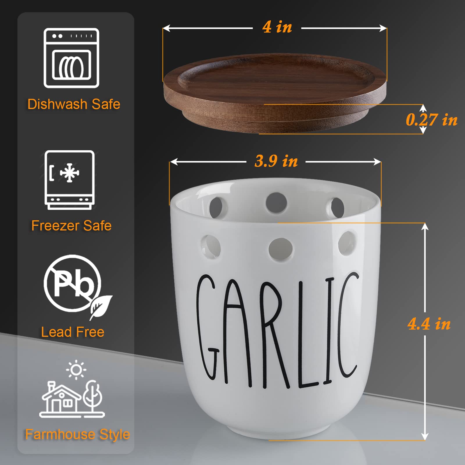 DAYYET Ceramic garlic saver on the counter for fresh cloves.