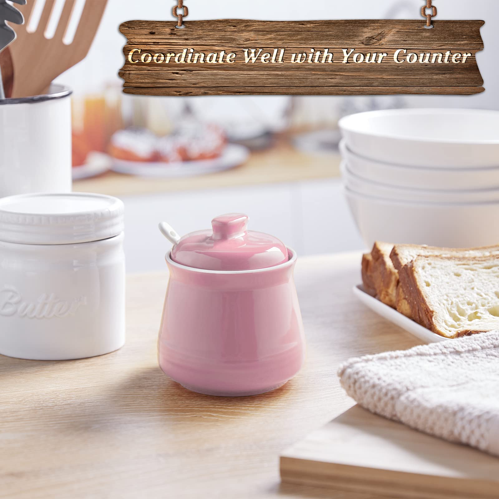 DAYYET ceramic sugar jar with wide opening for easy filling.