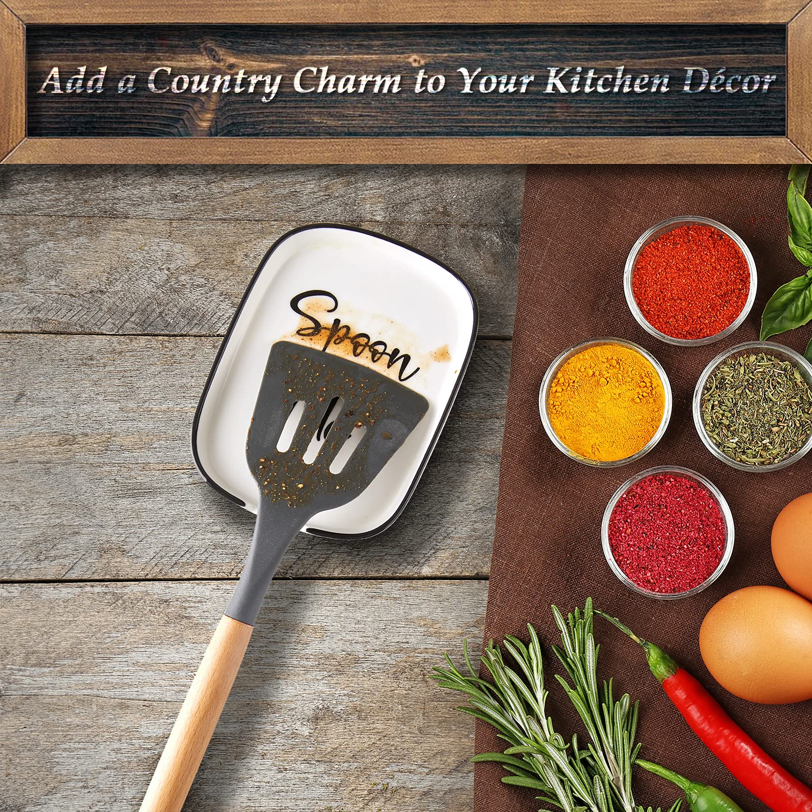 DAYYET ceramic spoon rest with rustic country design adds charm
