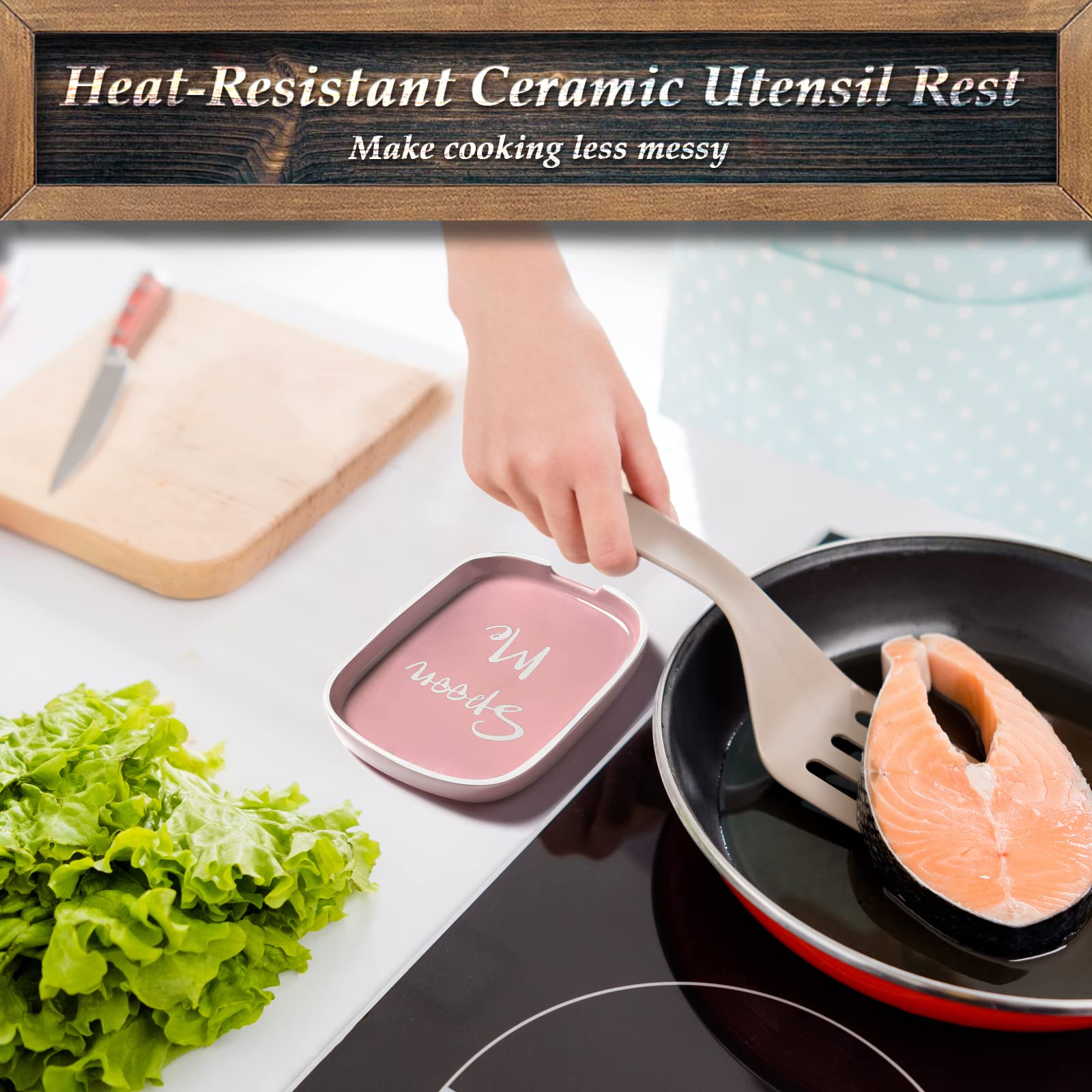 DAYYET heat-resistant ceramic spoon rest stays sturdy during cooking.