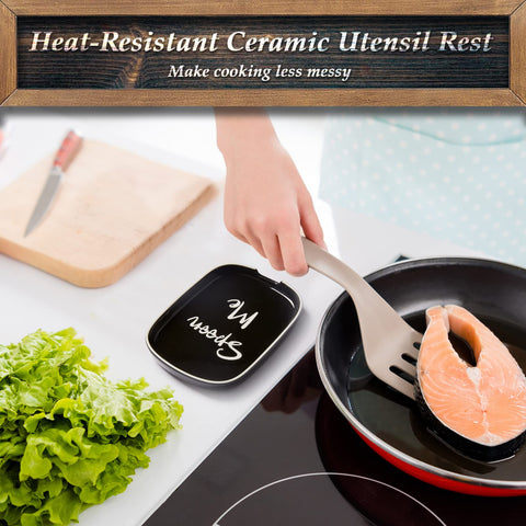 DAYYET heat-resistant ceramic spoon rest safely handles hot utensils