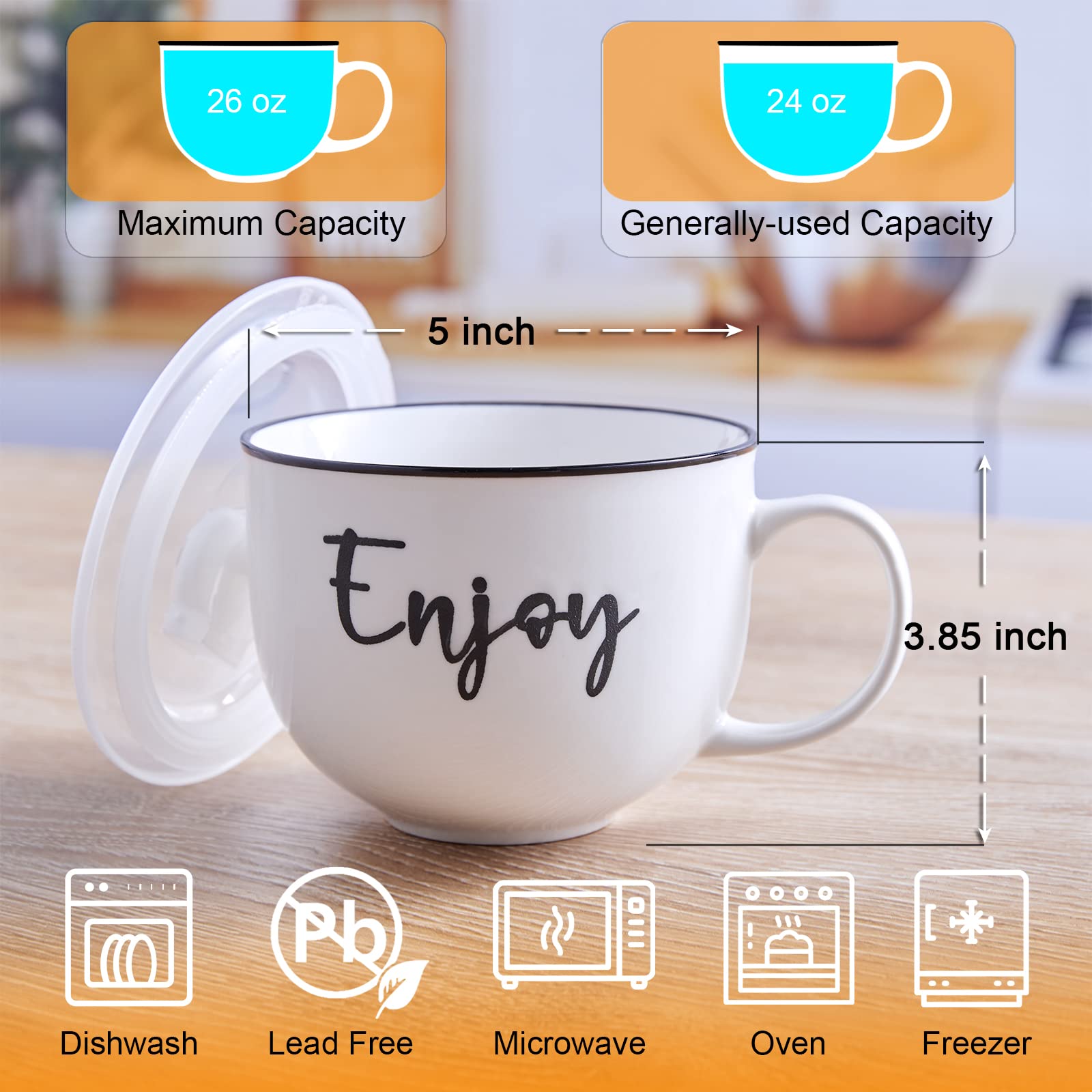 DAYYET soup mug with large 26 oz capacity for hearty soups or oats.