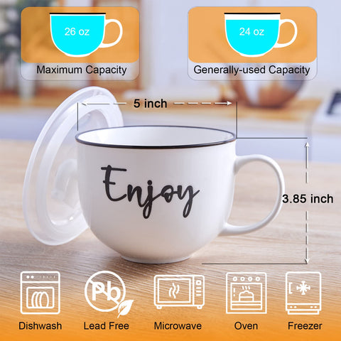 DAYYET soup mug with large 26 oz capacity for hearty soups or oats.