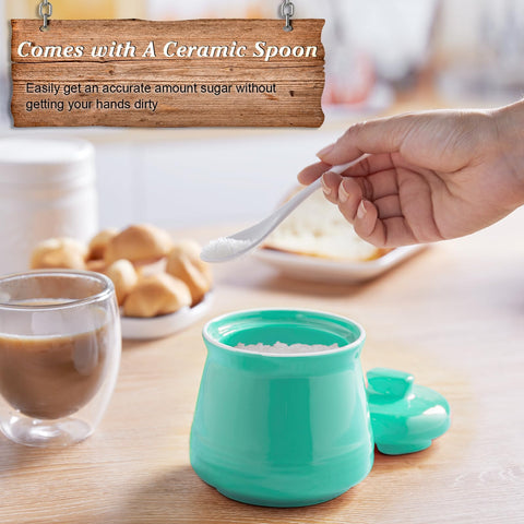 DAYYET teal sugar bowl open mouth eases filling and serving.