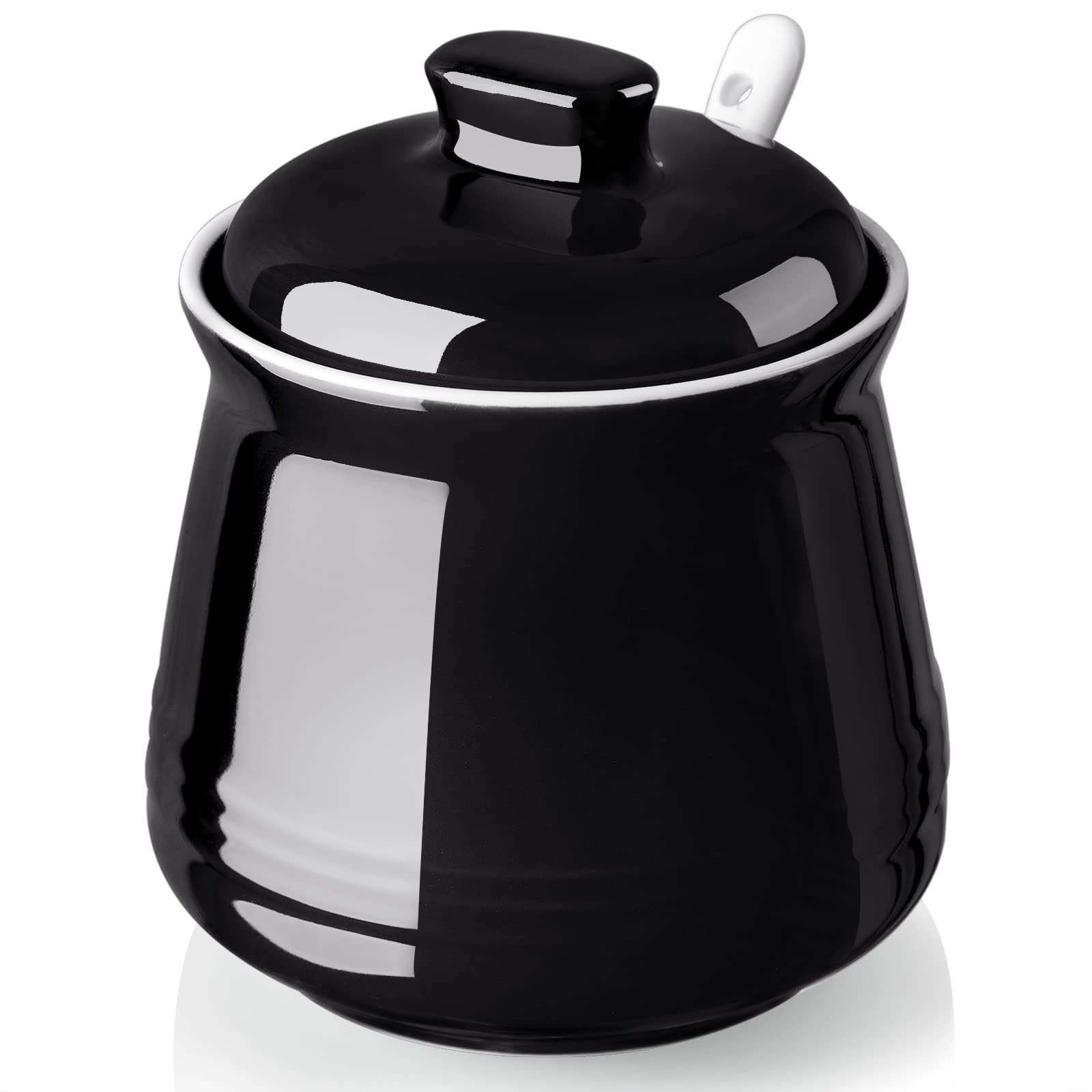 DAYYET sugar bowl with lid and spoon in black ceramic for a neat, convenient setup