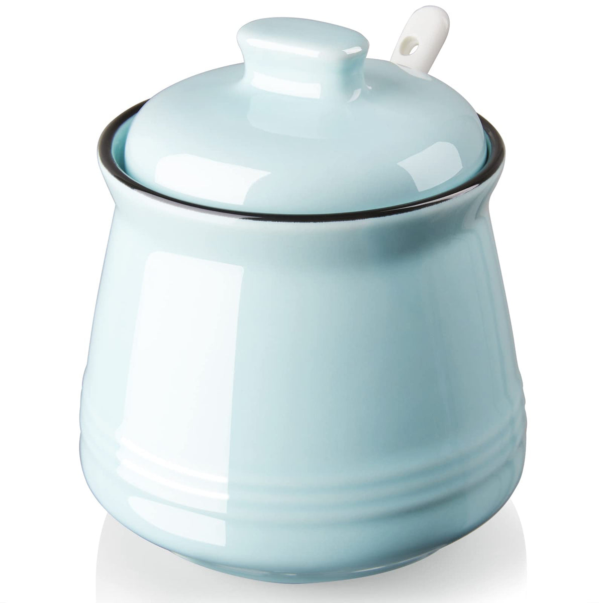 DAYYET sugar bowl with lid and spoon in turquoise adds elegant storage for sweeteners.