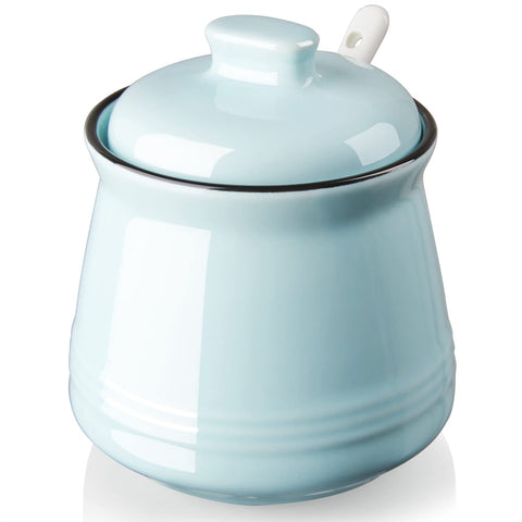 DAYYET sugar bowl with lid and spoon in turquoise adds elegant storage for sweeteners.