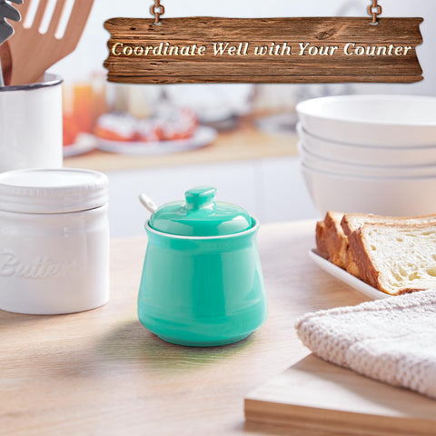 DAYYET teal ceramic sugar container fits modern rustic kitchen décor.