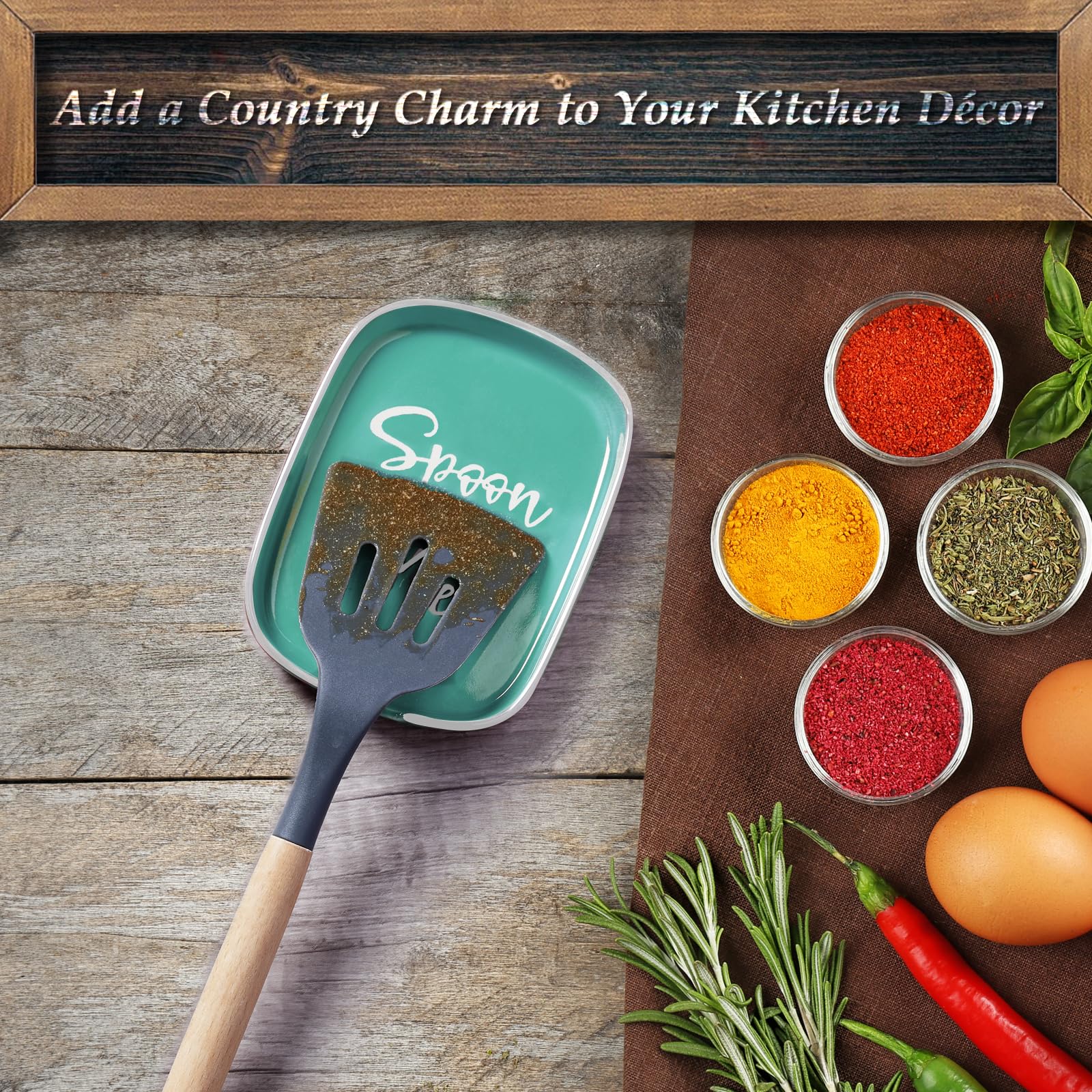 DAYYET teal large spoon holder on counter accommodates multiple utensils.
