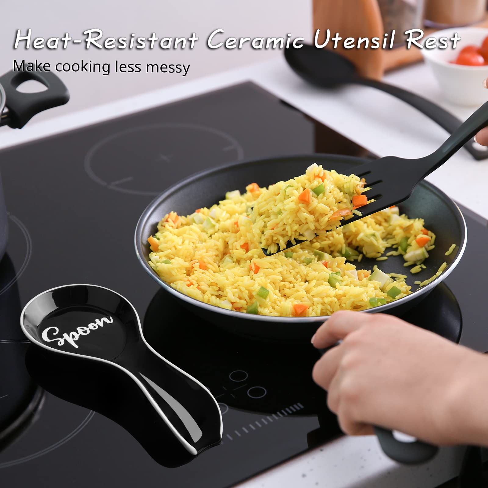 DAYYET utensil rest with ladles and tongs stays put while cooking.