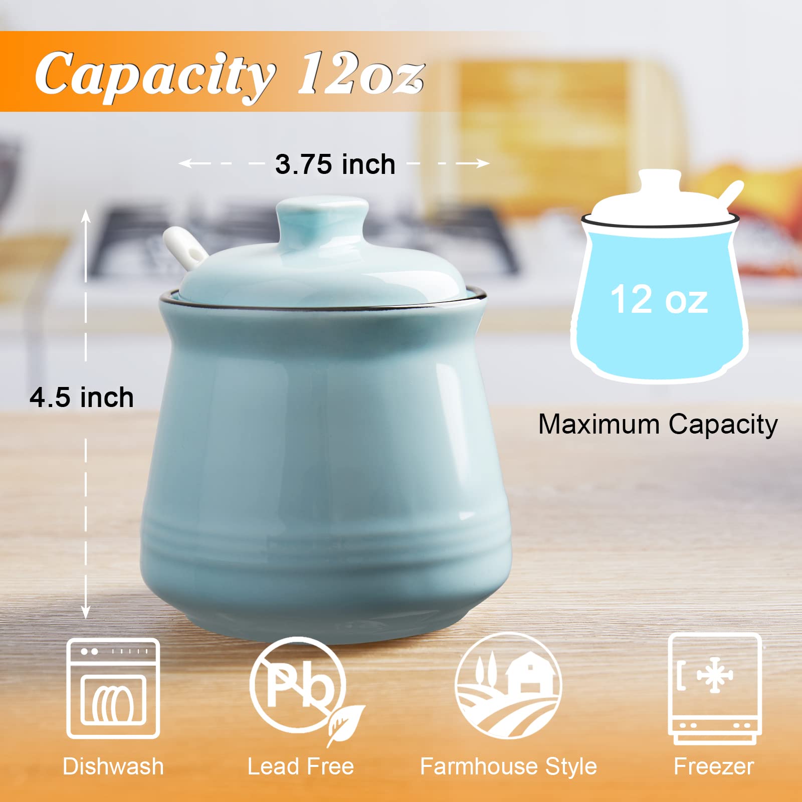 DAYYET wide-mouth sugar container enables easy filling and scooping for kitchen convenience.