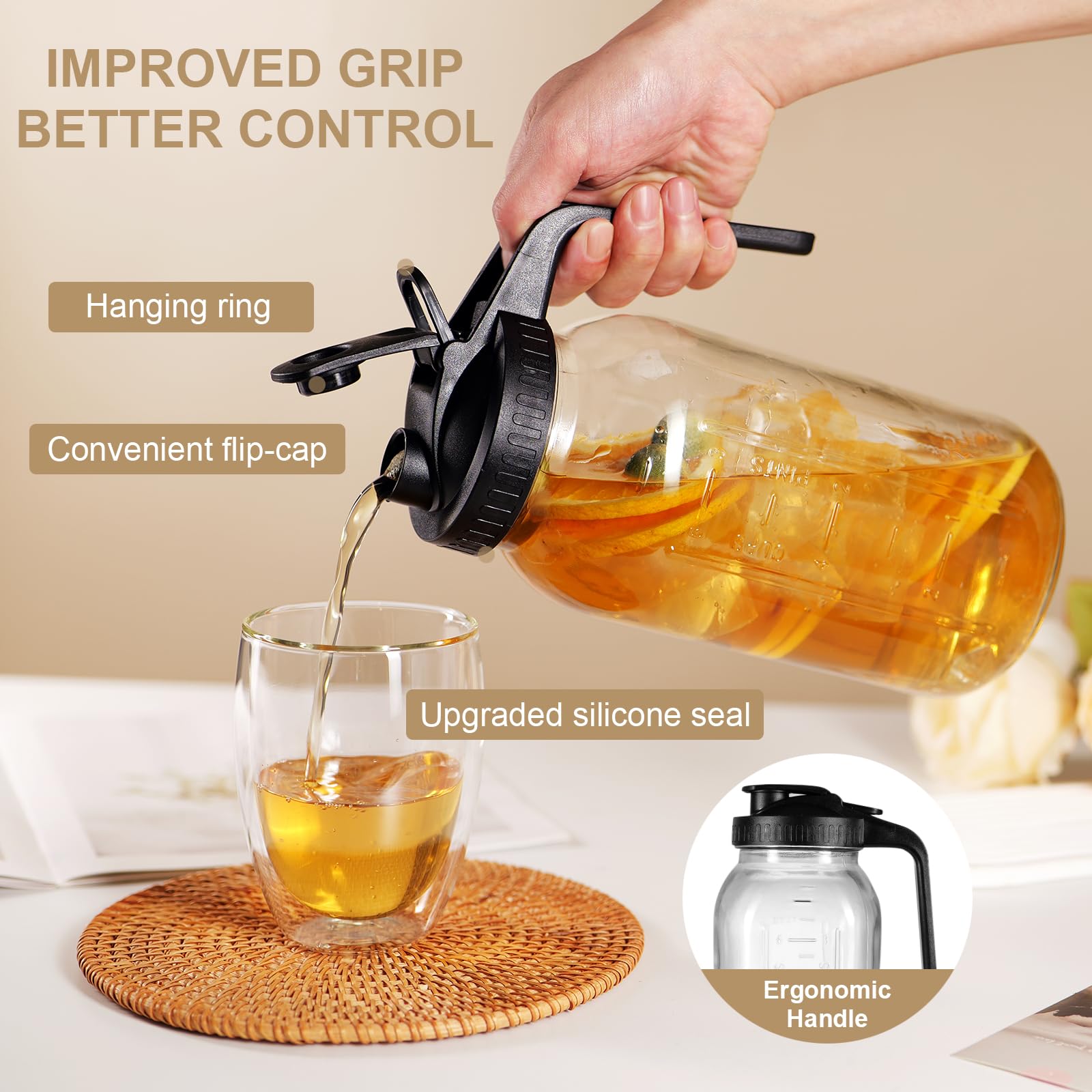 DAZHICN 64oz pitcher wide mouth design for easy ice and fruit addition.