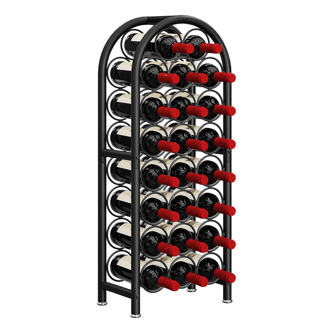 Dazioter wine rack holds 23 bottles in a sleek black floor-standing design.