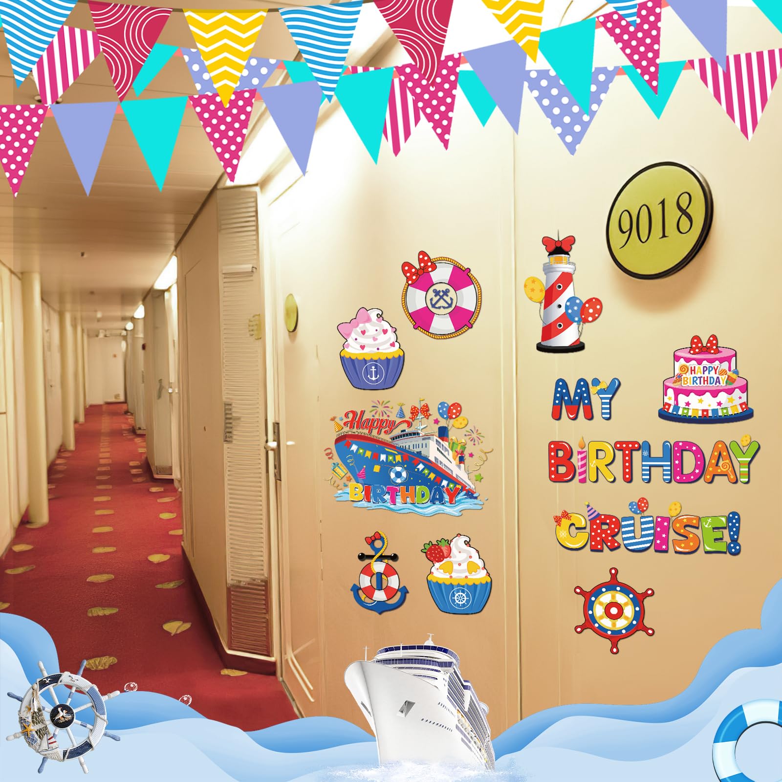 Dazoratix Birthday Cruise candles magnet creating colorful party ambiance on door